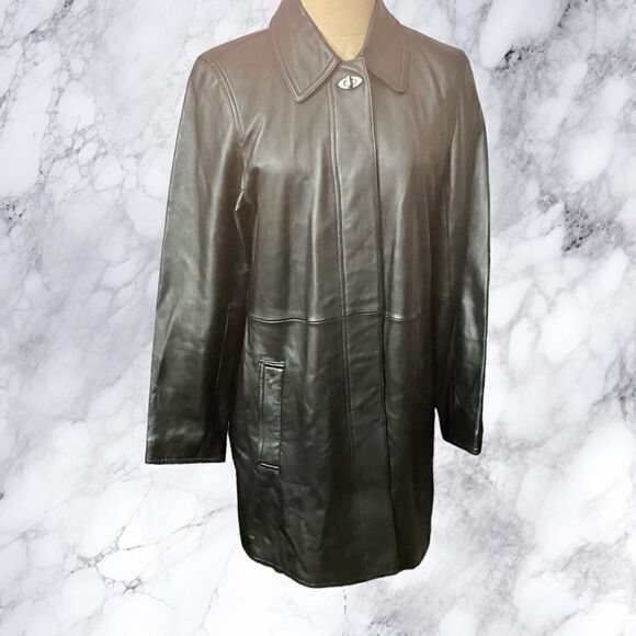 Alfani Ladies’ Petite Black Leather Car Coat / SZ: MP - Picture 1 of 5